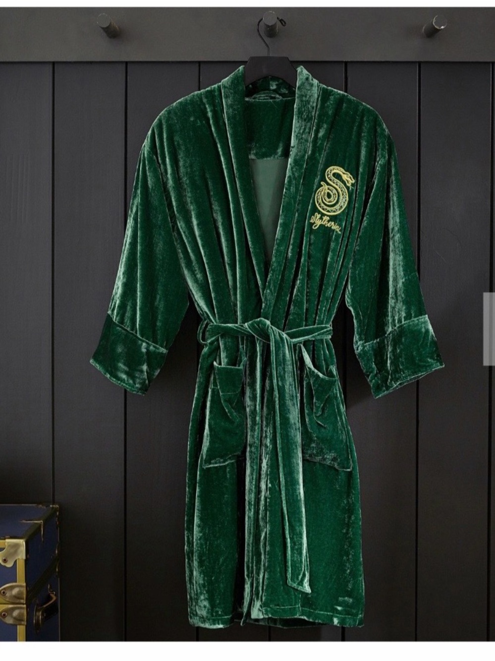 Pottery Barn Teen Emerald Green Velvet Robe with Gold Embroidered S Logo